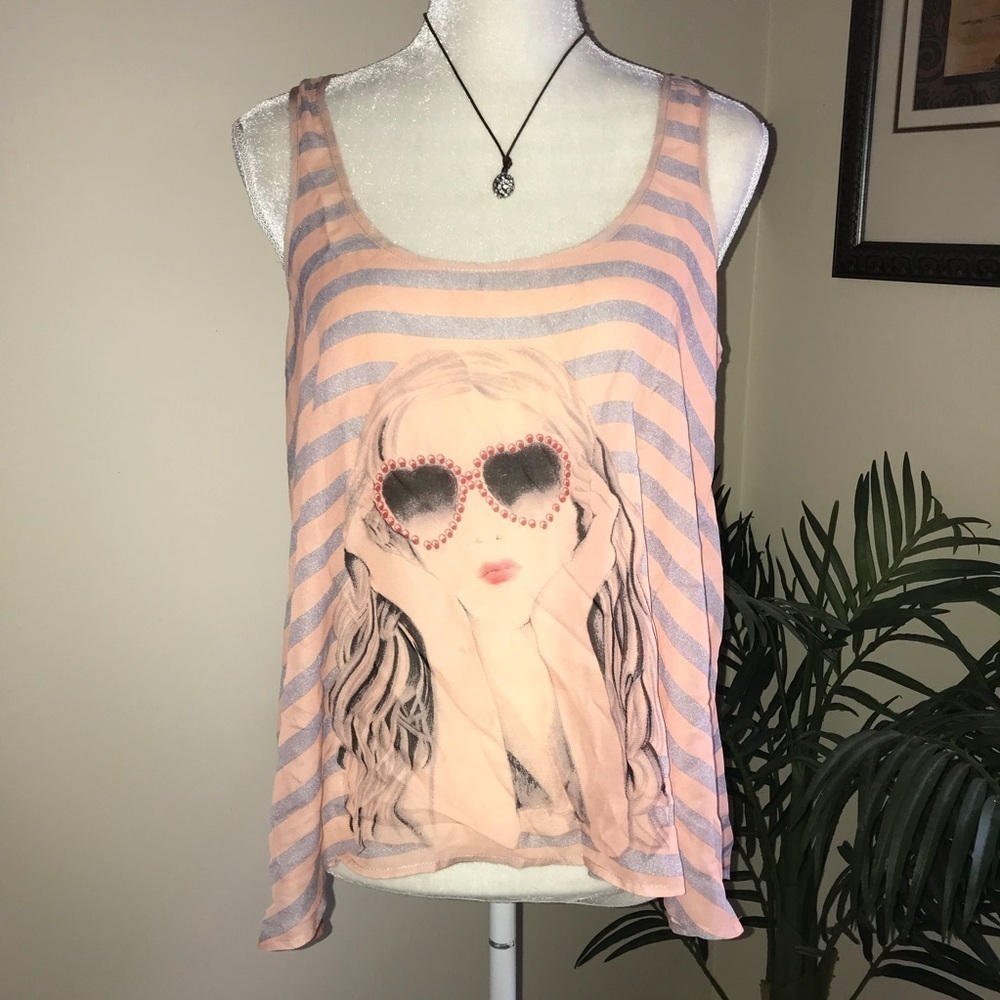 NWT Rue 21 Sheer Flowy Sleeveless Stripe Top S * Peach